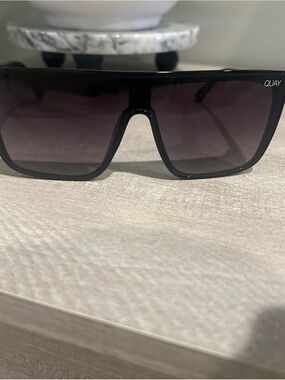 Quay Australia Black Shield Sunglasses with Gradient Smoke Lenses